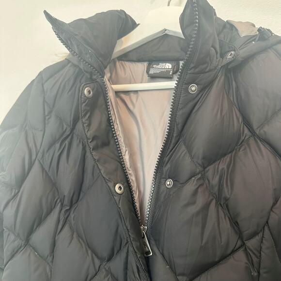 The North Face black longline diamond quilted hooded puffer parka coat jacket S - Picture 2 of 7